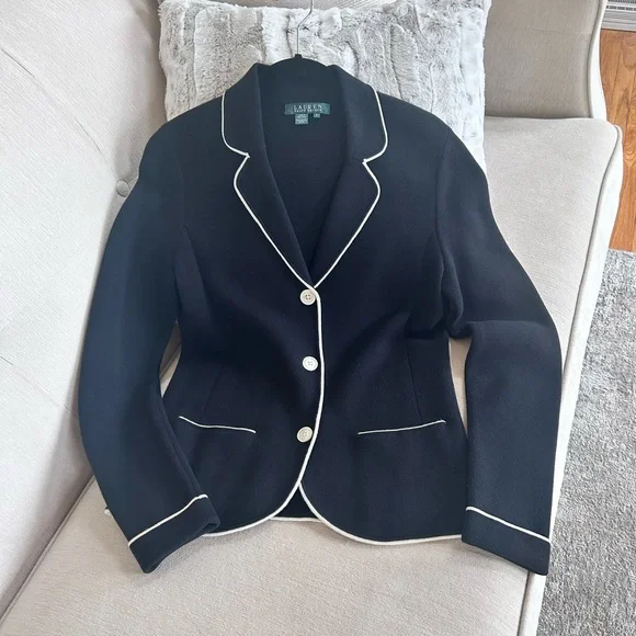 Ralph Lauren Black Blazer with White Piping - Picture 1 of 8